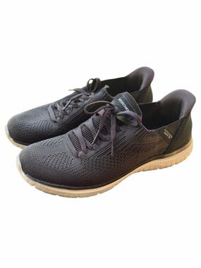 Skechers Women's Black Knit Lace-Up Sneakers with White Sole